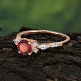 Round Cut 4 Prong Garnet Engagement Ring Cluster Anniversary Ring